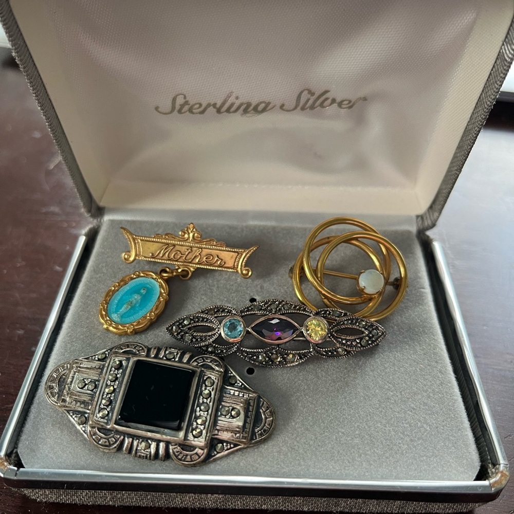 Set of Five Vintage, Decorative Broaches and Pins